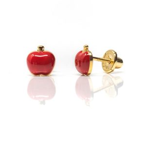 Pendientes oro amarillo manzana esmaltada