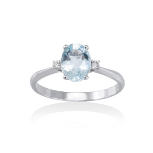 ANILLO ORO BLANCO AGUAMARINA BRILLANTES