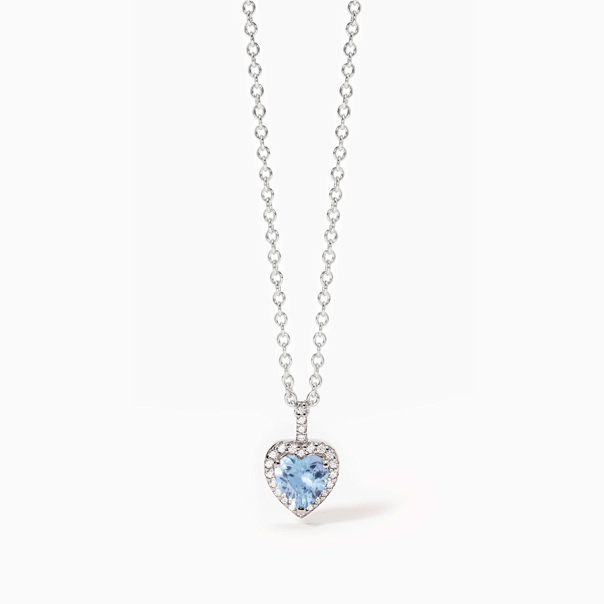 Collar Mabina plata 925 con aguamarina sintética en corazón y circonitas