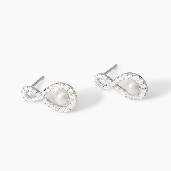 Pendientes Mabina plata 925 con infinito en circonitas y perlas cultivadas - Imagen 3