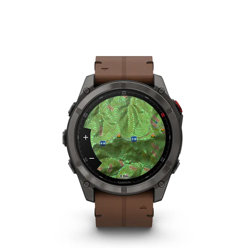 Garmin Fenix 8 Pro - 51mm AMOLED, Zafiro, Titanio DLC y cuero marrón y silicona negra 010-03199-40 - Imagen 7