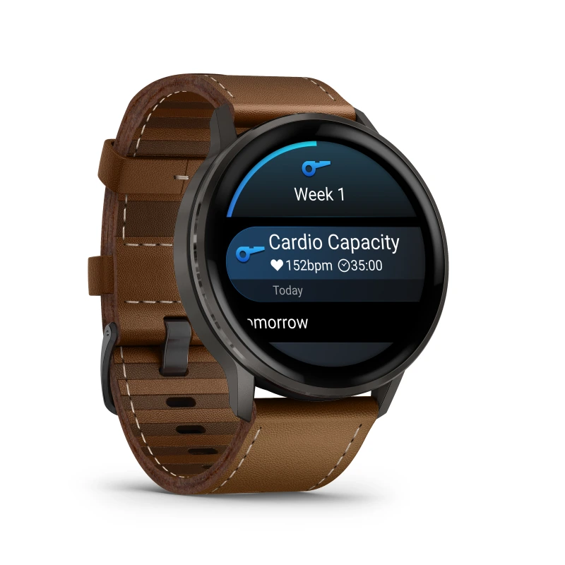 Garmin Venu 4 - 45 mm acero DLC gris y correa de cuero marrón y silicona negra 010-03014-03 - Imagen 4